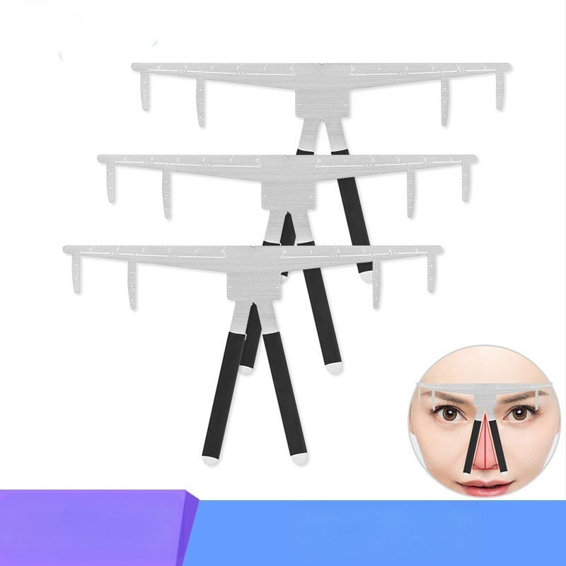 Nerūdijančio plieno antakių liniuotė su formos vadovu ir antakių korta, trijų taškų pozicionavimas, antroji karta