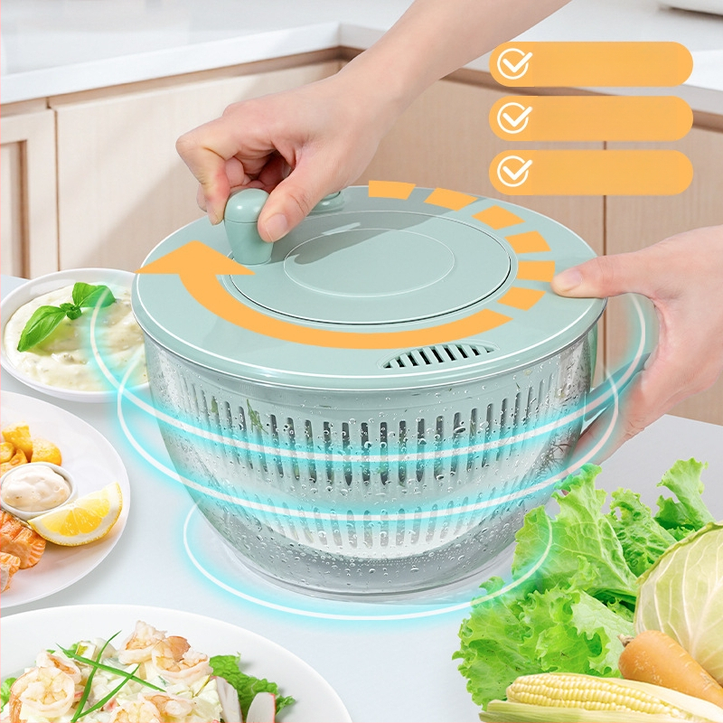 Daugiafunkcinis daržovių pjaustytuvas su rankiniu besisukančiu nusausinimo krepšeliu, PET/ABS medžiaga, logotipo spausdinimas įmanomas, pradėta 2024 m.