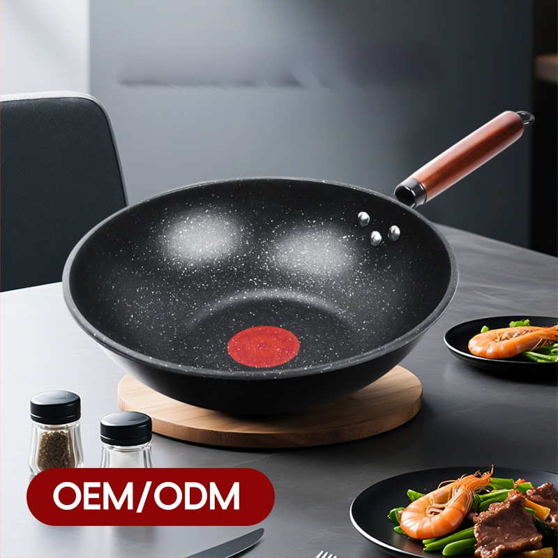 Wok keptuvė su nelimpančia danga, rafinuotas geležies, daugiasluoksnis dugnas, 8 cm gylis, 1,5 kg svoris