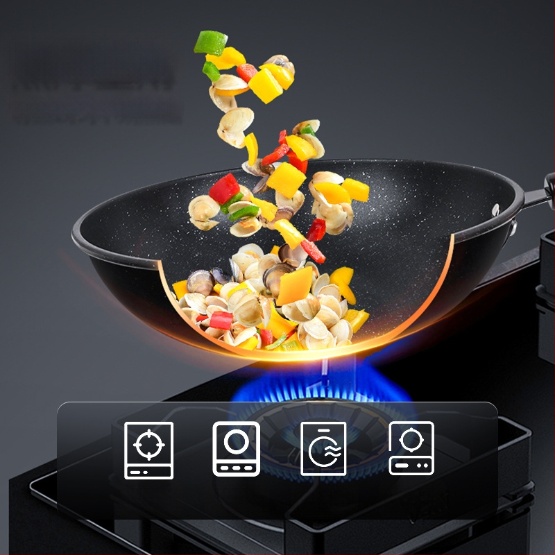 Wok keptuvė su nelimpančia danga, rafinuotas geležies, daugiasluoksnis dugnas, 8 cm gylis, 1,5 kg svoris