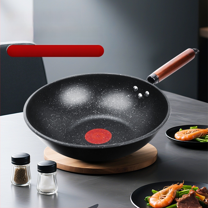 Wok keptuvė su nelimpančia danga, rafinuotas geležies, daugiasluoksnis dugnas, 8 cm gylis, 1,5 kg svoris