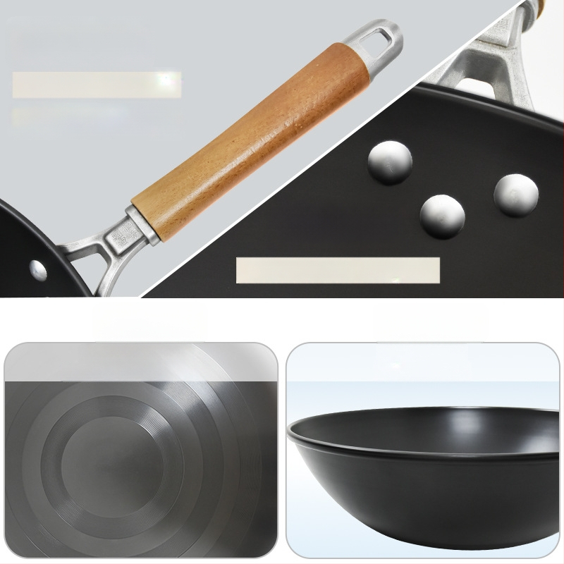 Wok iš ketaus be dengimo, tinkamas dujinėms viryklėms, lengvas, 1,3 kg, vienos pagrindo dizainas