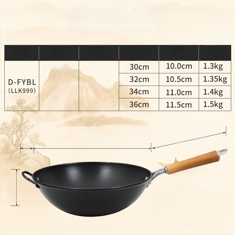 Wok iš ketaus be dengimo, tinkamas dujinėms viryklėms, lengvas, 1,3 kg, vienos pagrindo dizainas