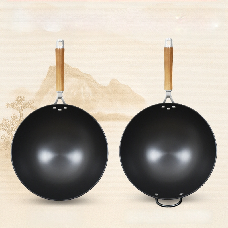 Wok iš ketaus be dengimo, tinkamas dujinėms viryklėms, lengvas, 1,3 kg, vienos pagrindo dizainas