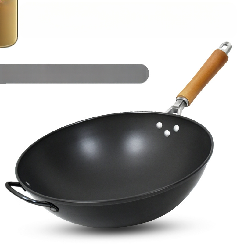 Wok iš ketaus be dengimo, tinkamas dujinėms viryklėms, lengvas, 1,3 kg, vienos pagrindo dizainas