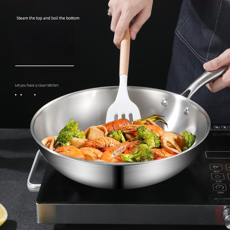 Wokas su trijų sluoksnių dugnu iš 304 nerūdijančio plieno, stiklinis dangtelis, 9 cm gylio, suderinamas su indukcine plokštele ir dujinė plokštele