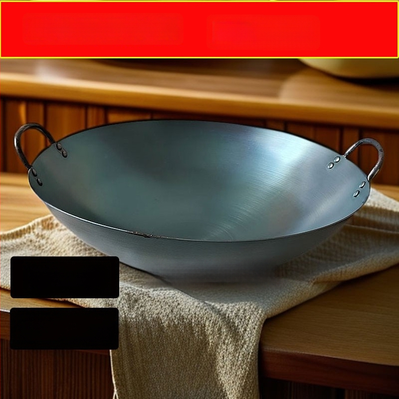 Kaltas geležies wok, kinų stiliaus, apvalus dugnas, gylis 12 cm, suderinamas su visomis viryklėmis