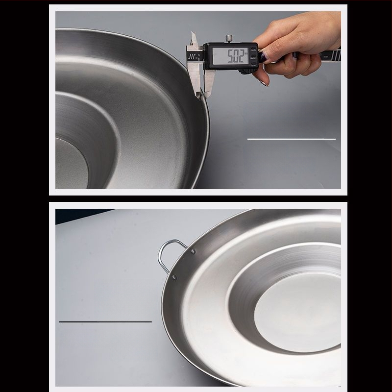 Wok keptuvė su įdubintu dugnu, iš rafinuoto plieno, be dengimo, nerūdijančio plieno dangtelis