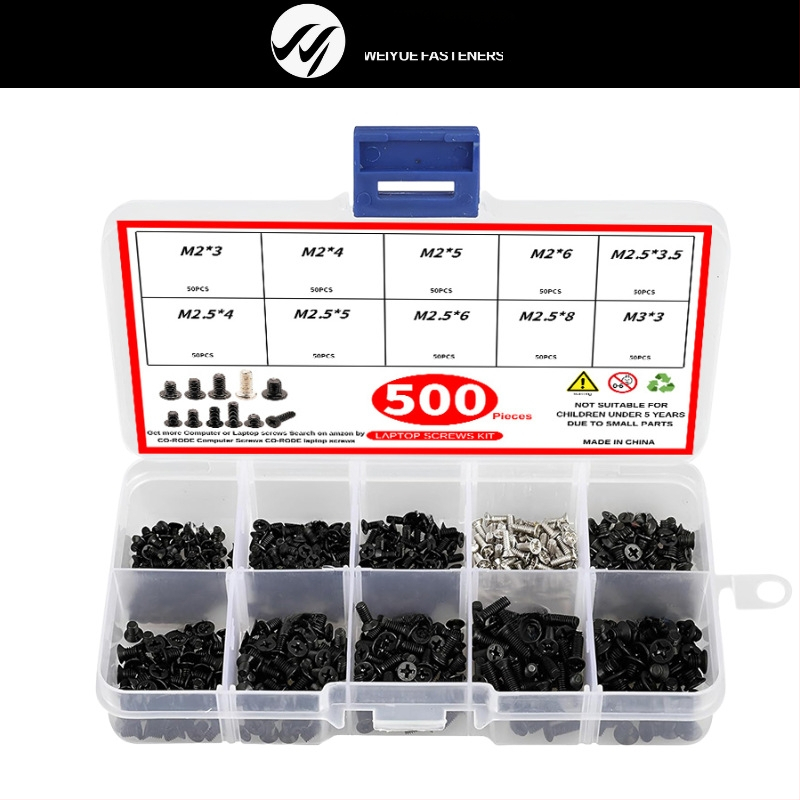 Nešiojamojo kompiuterių varžtų rinkinys, 500 vnt., Wei Yue, nikelio danga, paprastas anglies plienas, CM standartas