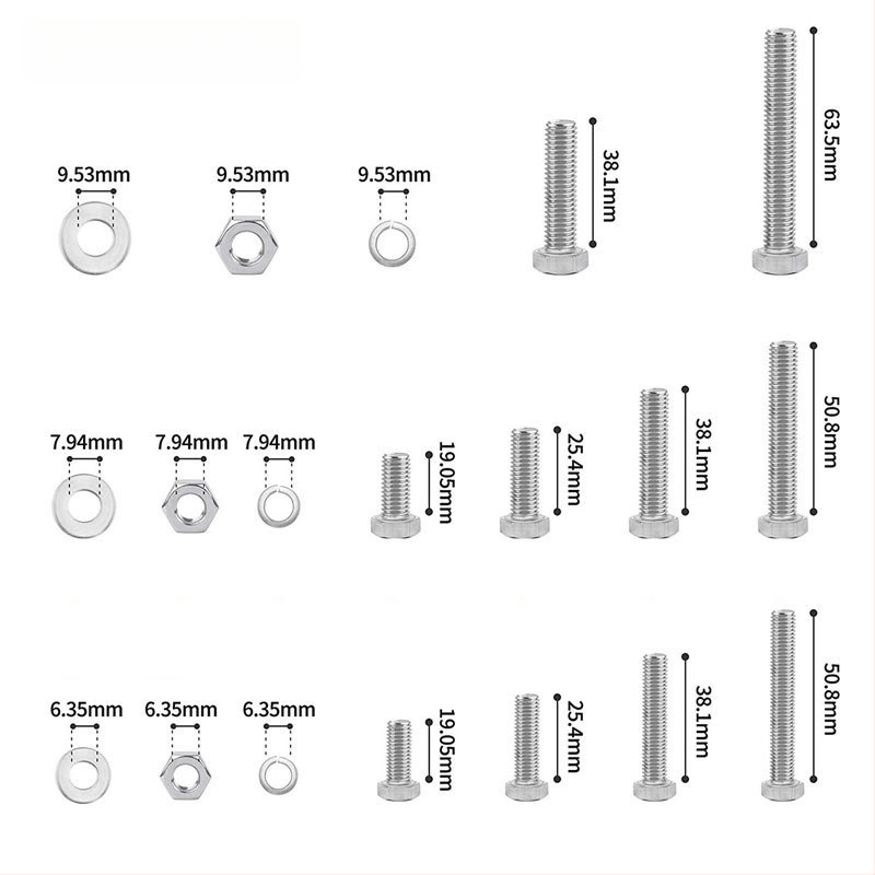 Lingding hardware išorinis šešiakampių sraigtų rinkinys, 304 nerūdijančio plieno, A2-70 klasė, nacionalinis standartas