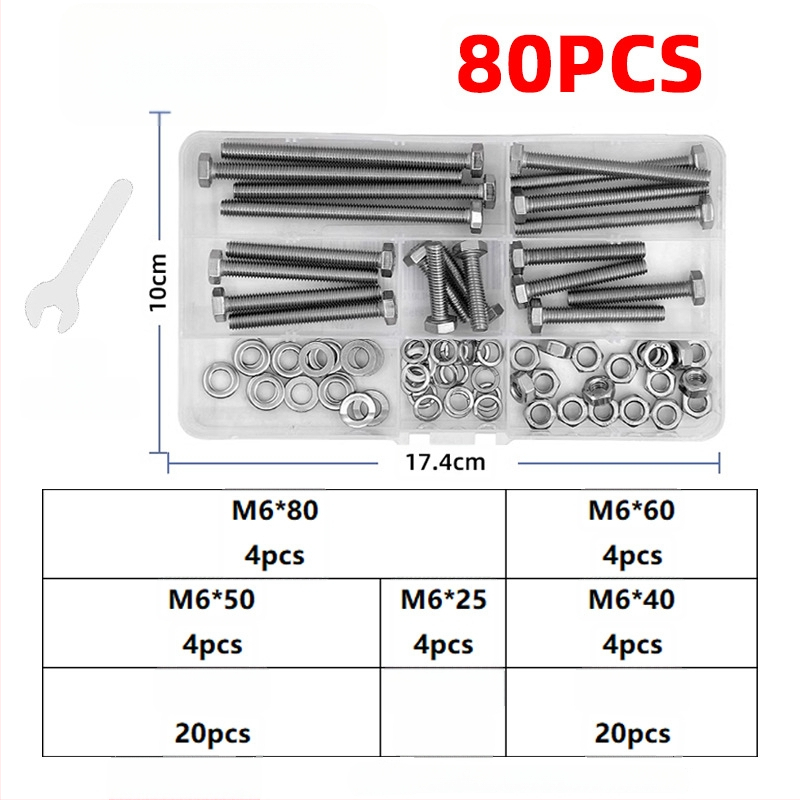 Lingding hardware išorinis šešiakampių sraigtų rinkinys, 304 nerūdijančio plieno, A2-70 klasė, nacionalinis standartas