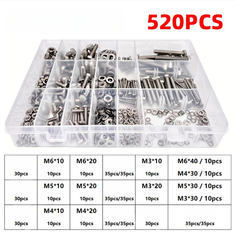 Lingding hardware išorinis šešiakampių sraigtų rinkinys, 304 nerūdijančio plieno, A2-70 klasė, nacionalinis standartas