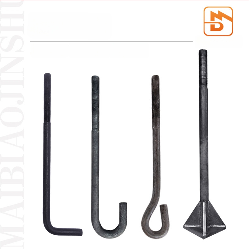 Ankerio sraigtas su L tipo suvirinimo plokštele, Q235 anglies plienas, atsparumo klasė 4.8, standarto JIS B1178-2009, klasė A