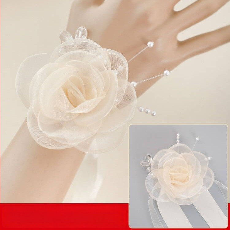 Korejos stiliaus rankų gėlė vestuvėms, rankų darbo iš audinio