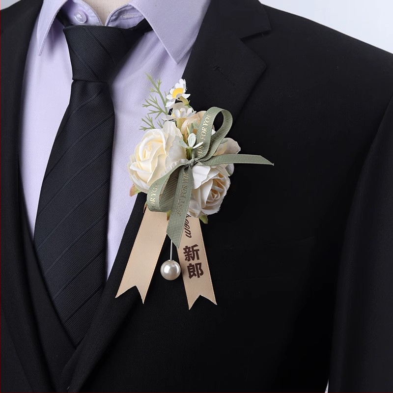 Miško stiliaus vestuvinis boutonierė ir corsage komplektas iš dirbtinių gėlių, lipdymo technologija, logotipo spausdinimas įmanomas