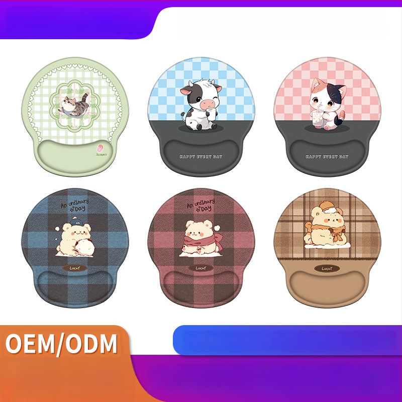 Vienpusė pelės kilimėlis su silikonine riešo atrama, anti-slip guminė pagrindė, vienpusiškas, karikatūrinis dizainas