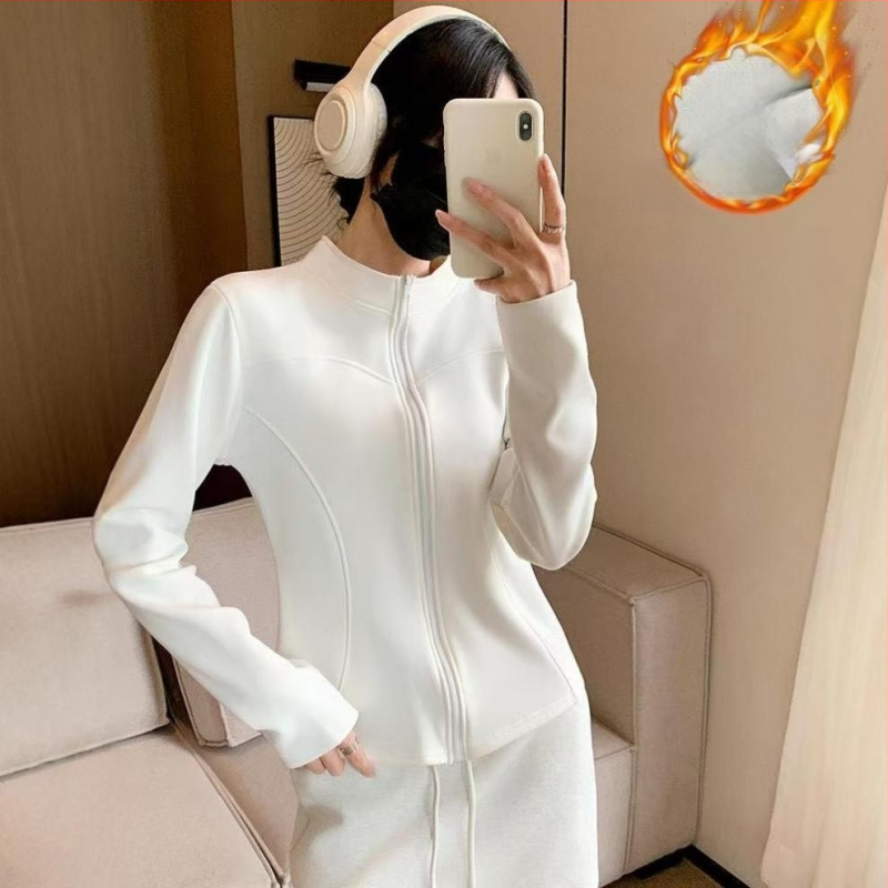 Sieviešu jogas jaka ar grafēna oderi, garas piedurknes, stāvošs apkaklis, poliester-spandeksa audums, garums 50-65 cm