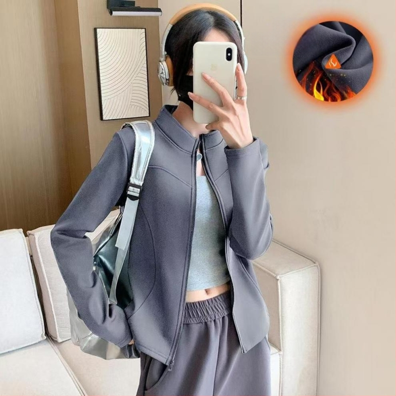 Sieviešu jogas jaka ar grafēna oderi, garas piedurknes, stāvošs apkaklis, poliester-spandeksa audums, garums 50-65 cm