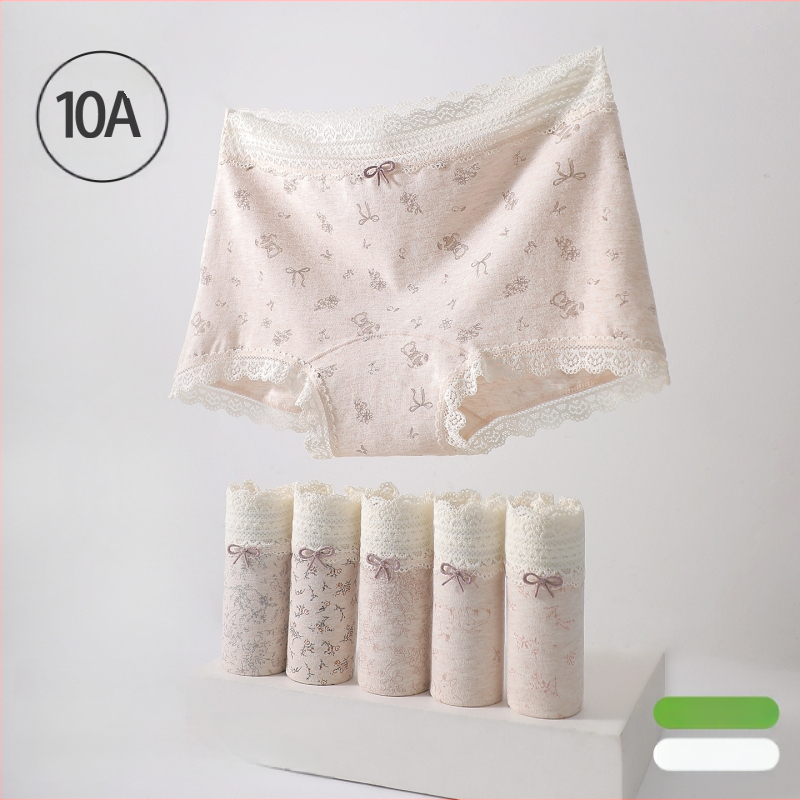 Naistele puuvillast aluspüksid lillemustriga ja pitsilise äärega, mulberry siidist kaunuma vooder, hingavad