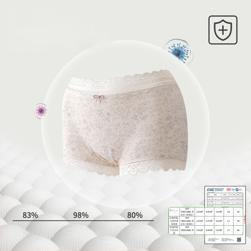 Naistele puuvillast aluspüksid lillemustriga ja pitsilise äärega, mulberry siidist kaunuma vooder, hingavad