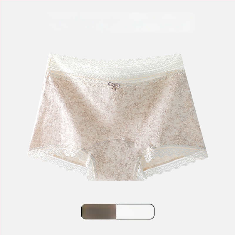 Naistele puuvillast aluspüksid lillemustriga ja pitsilise äärega, mulberry siidist kaunuma vooder, hingavad