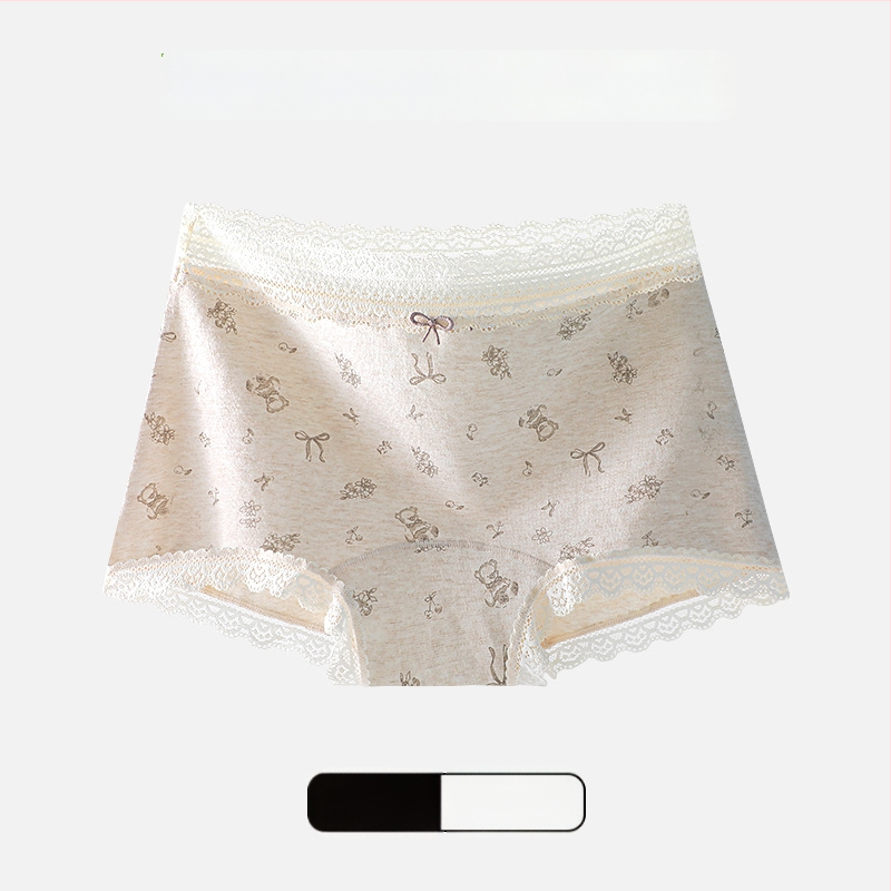 Naistele puuvillast aluspüksid lillemustriga ja pitsilise äärega, mulberry siidist kaunuma vooder, hingavad