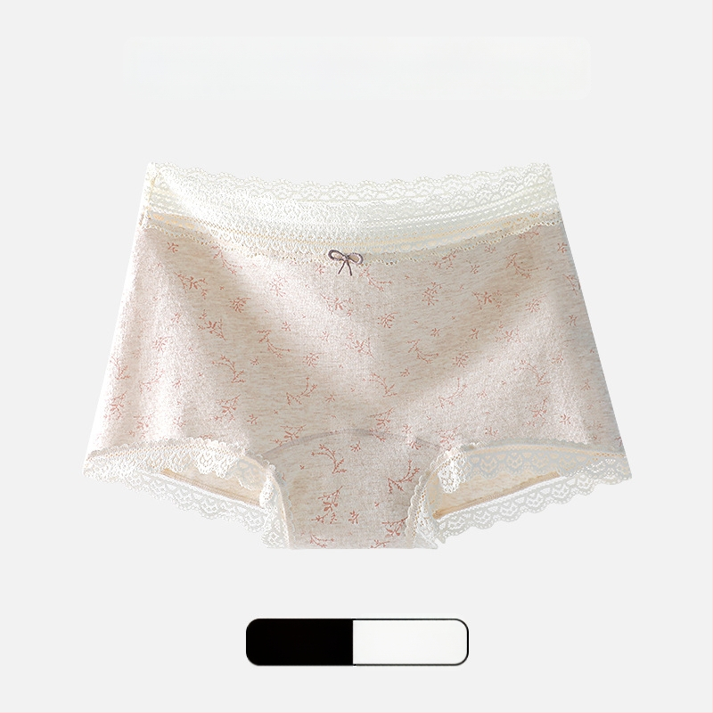 Naistele puuvillast aluspüksid lillemustriga ja pitsilise äärega, mulberry siidist kaunuma vooder, hingavad