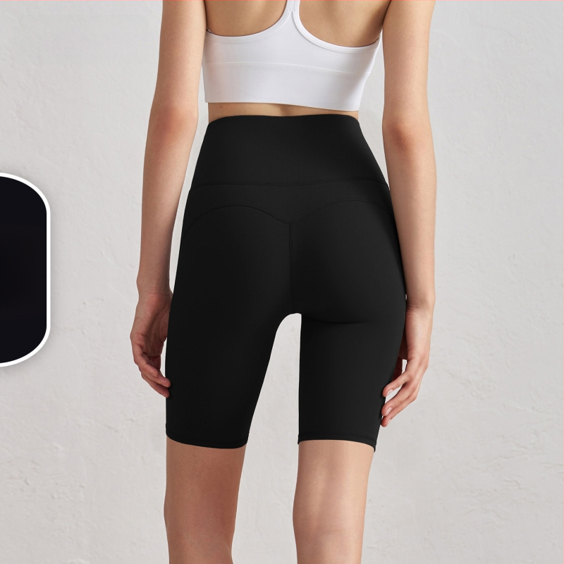 Antibakteriaalsed naiste jooga lühikingad, kõrge vöökoht, puusade tõstmine, kolmandik pikkus, kahepoolselt brokaadne kangas, 80% nailon / 20% spandeks