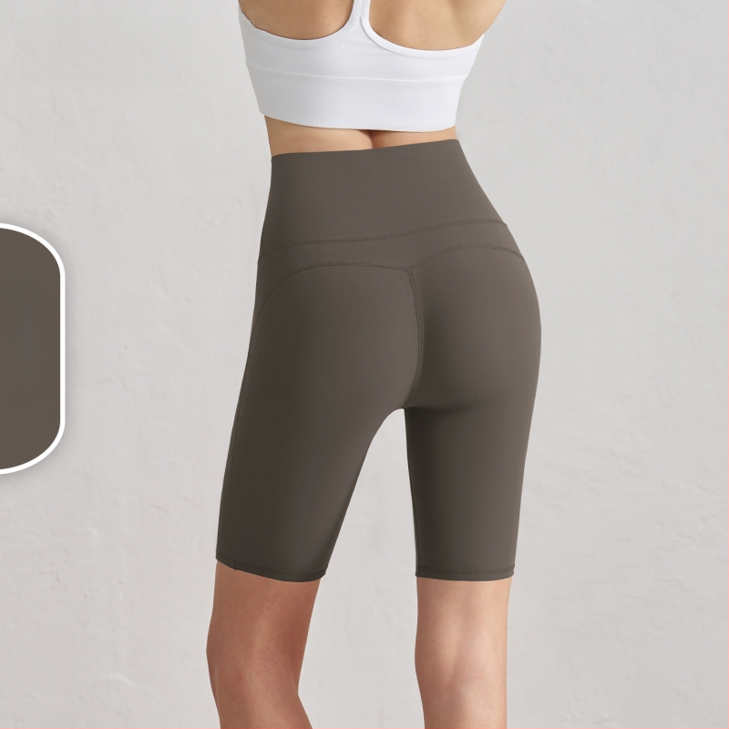 Antibakteriaalsed naiste jooga lühikingad, kõrge vöökoht, puusade tõstmine, kolmandik pikkus, kahepoolselt brokaadne kangas, 80% nailon / 20% spandeks