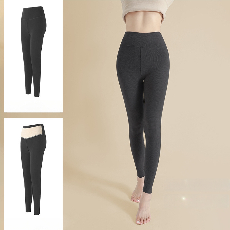 Moterų žieminiai aukšto juosmens šilti kelnaitės, stora, aukšta elastingumas, siaura kirpimo (pencil), 50–70% regeneruotos celuliozės pluošto + ≤30% medvilnės