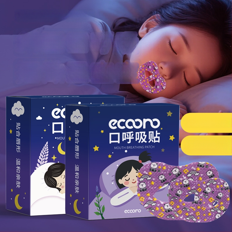 Karikatūras plāksteris mutes elpošanas korekcijai miega laikā, bērniem, no neausta auduma, ar pielāgošanas iespējām