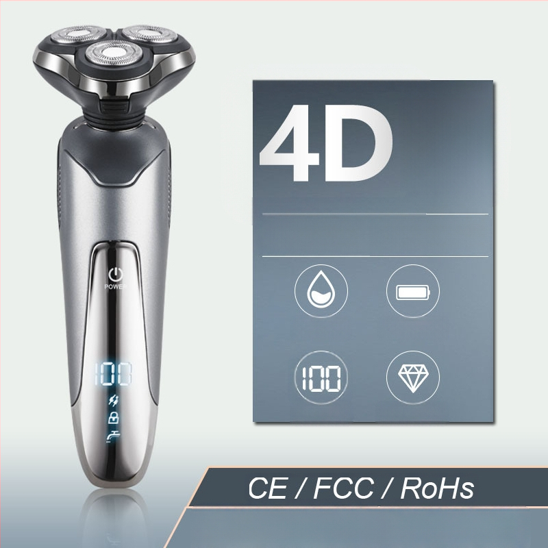 Elektriskais skuveklis ar integrētu deguna matu griezēju — USB uzlāde, rotējošā 3-asu galva, mitrā un sausa lietošana, LED displejs