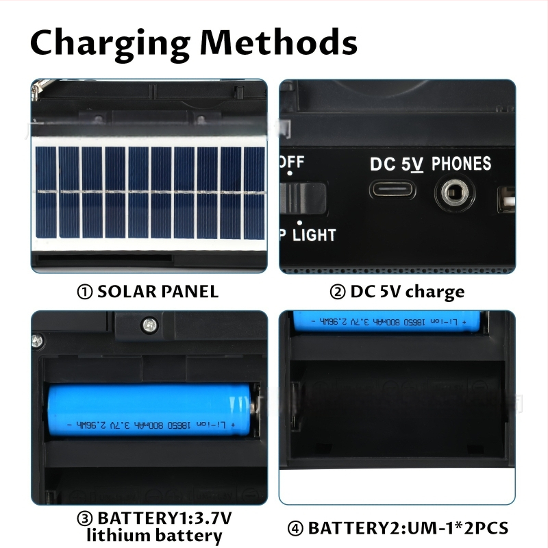 M-116BT Daugiabangis trumpųjų bangų radijo su USB, MP3, LED šviesa, 1000–1999 mAh baterija