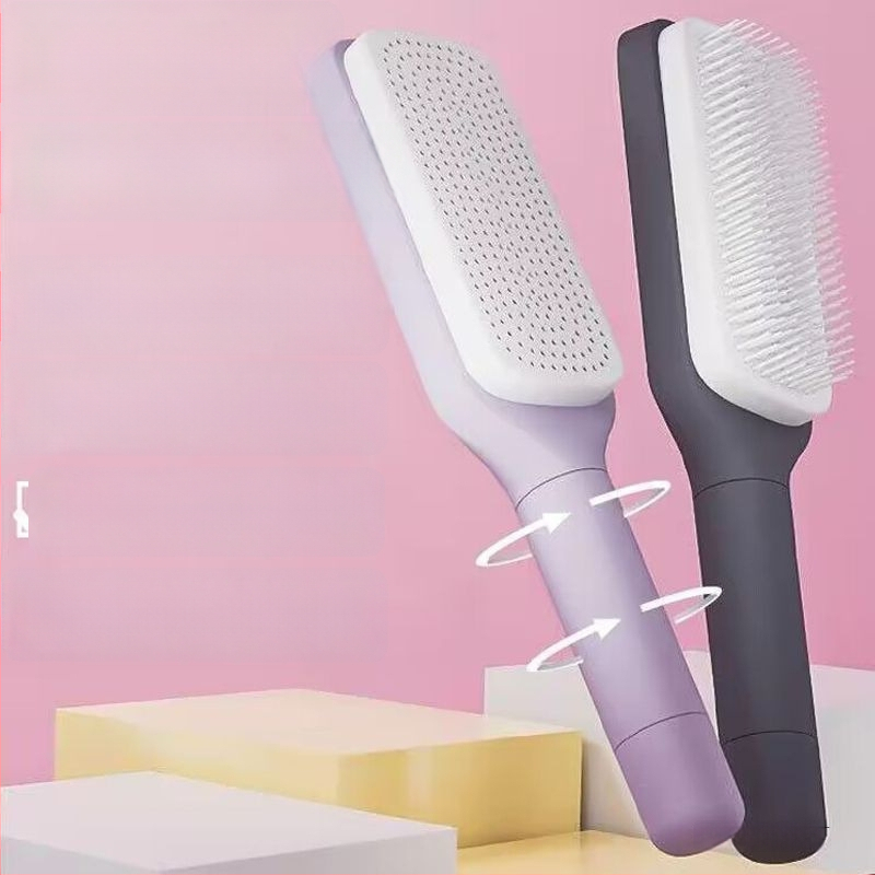 Pagriežams teleskopisks masāžas ķemme ar gaisa spilventiņu, anti‑statiskas ar negatīviem joniem, gludina matus, no bambusa, taisnstūra forma, mājas lietošanai