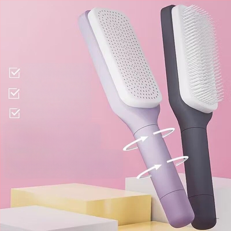 Pagriežams teleskopisks masāžas ķemme ar gaisa spilventiņu, anti‑statiskas ar negatīviem joniem, gludina matus, no bambusa, taisnstūra forma, mājas lietošanai