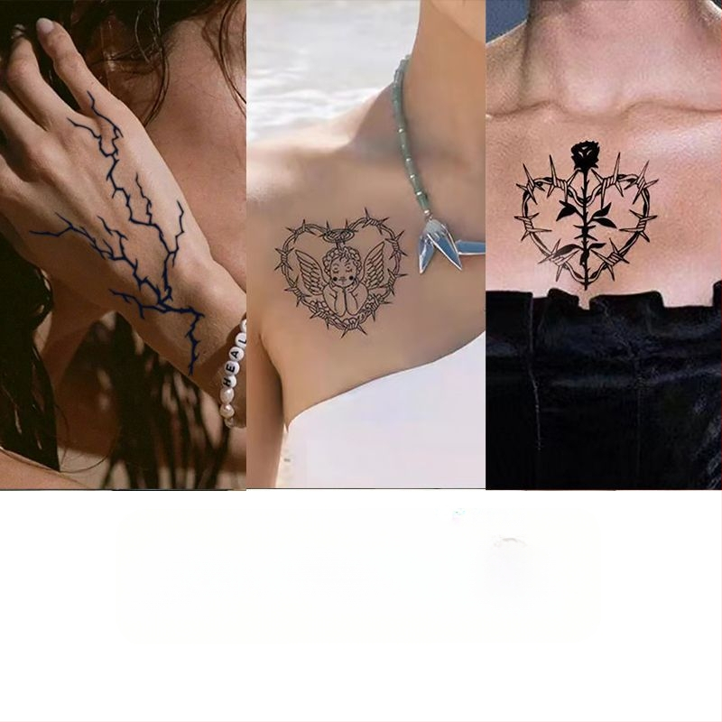 Laikina tatuiruotė lipdukas delno nugaros daliai su realistišku žaibo raštu, atspari vandeniui, atspari trinčiai, pusiau ilgalaikis