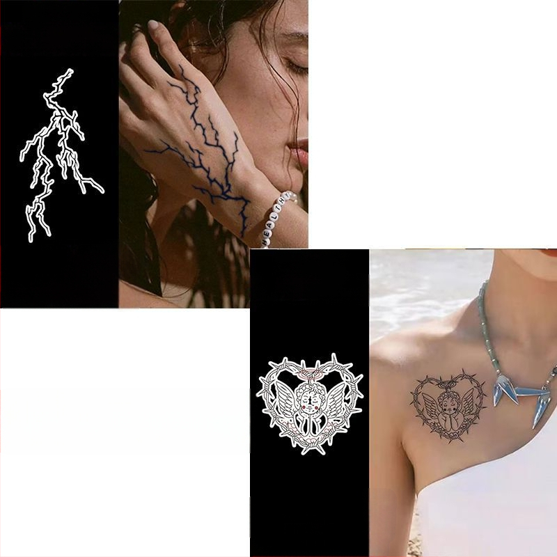 Laikina tatuiruotė lipdukas delno nugaros daliai su realistišku žaibo raštu, atspari vandeniui, atspari trinčiai, pusiau ilgalaikis