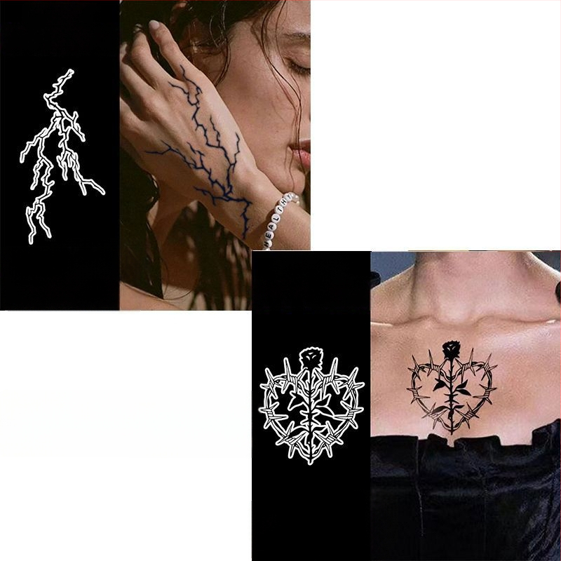 Laikina tatuiruotė lipdukas delno nugaros daliai su realistišku žaibo raštu, atspari vandeniui, atspari trinčiai, pusiau ilgalaikis