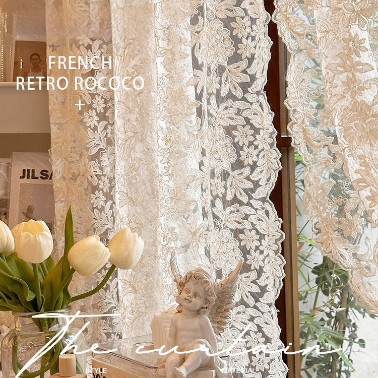 Prancūziško stile nėrinių pertvarinė užuolaida – be skylučių, poliesteris, warp audinys, šviesos filtras, tinkama svetainei, miegamajai ir balkonui