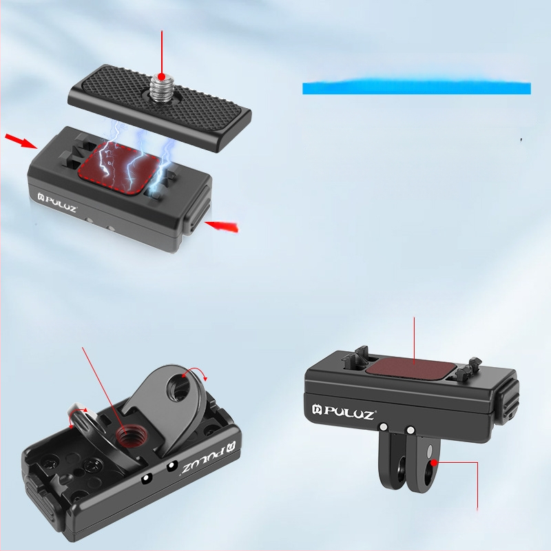 Puluz Fat Bull Magnetinis greito atleidimo laikiklis Insta360 Ace Pro, X3, One X2 ir GoPro laikikliams — aliuminio lydinys, Pu965b