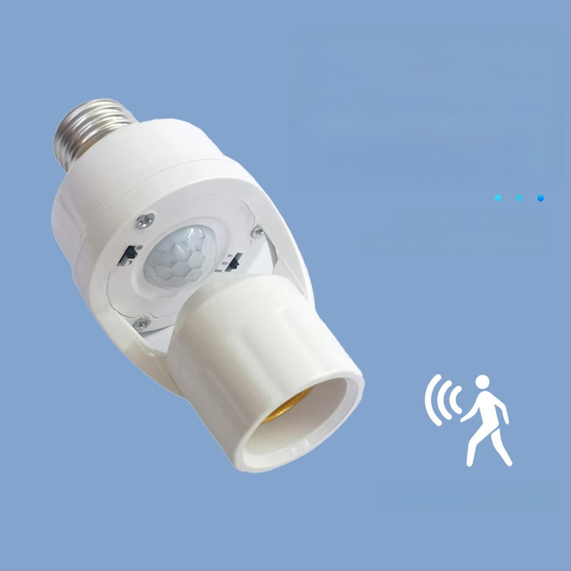 E27 laikiklis su žmogaus kūno jutikliu – reguliuojamas, skirtas laiptinėms ir koridoriams, 0-440V, 1,5 s delsimas