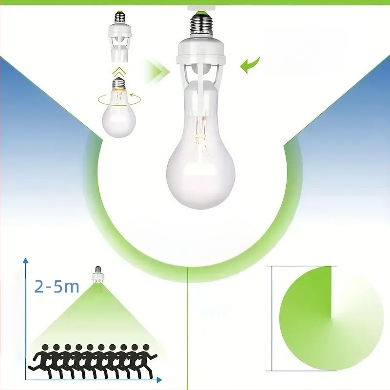 E27 laikiklis su žmogaus kūno jutikliu – reguliuojamas, skirtas laiptinėms ir koridoriams, 0-440V, 1,5 s delsimas
