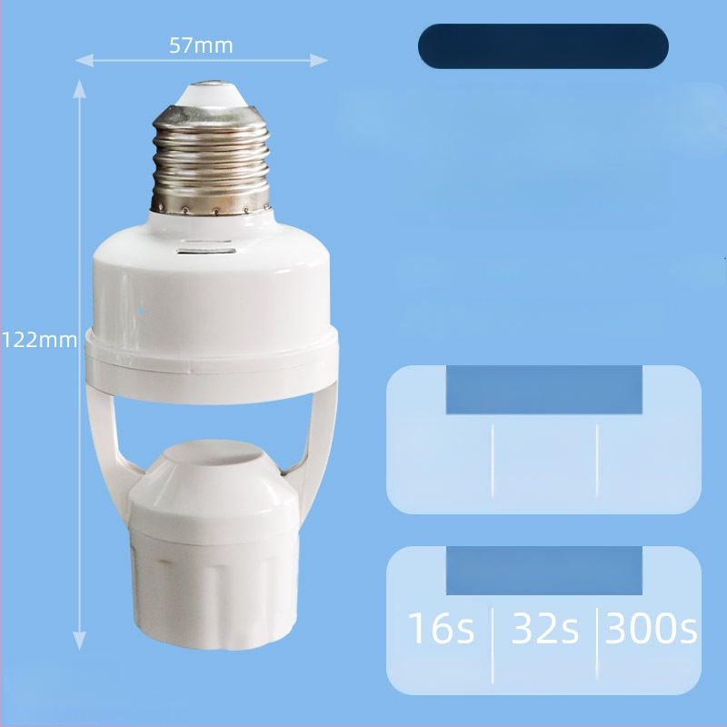 E27 laikiklis su žmogaus kūno jutikliu – reguliuojamas, skirtas laiptinėms ir koridoriams, 0-440V, 1,5 s delsimas