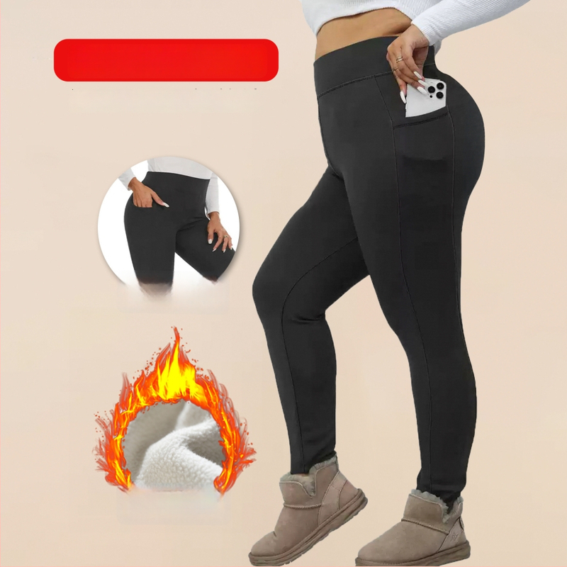 Šiltos moterų leginsai su fleece vidiniu įdėklu, kišenės, pieštuko kirpimas, 9/10 ilgis