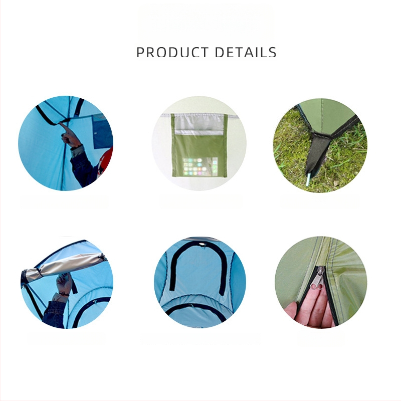 Išorinė nešiojama greitai atsidaranti palapinė dušai ir apsirengimui, vienos kambario išdėstymas, atsparumas vandeniui <1000 mm, 170T sidabro poliesterio audinys, pritaikoma