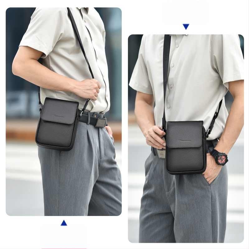 Vyrų odinė pečių rankinė verslo kelionėms — pirmojo sluoksnio karvės odos, atspari dėvėjimui, poliesterio pamušalas