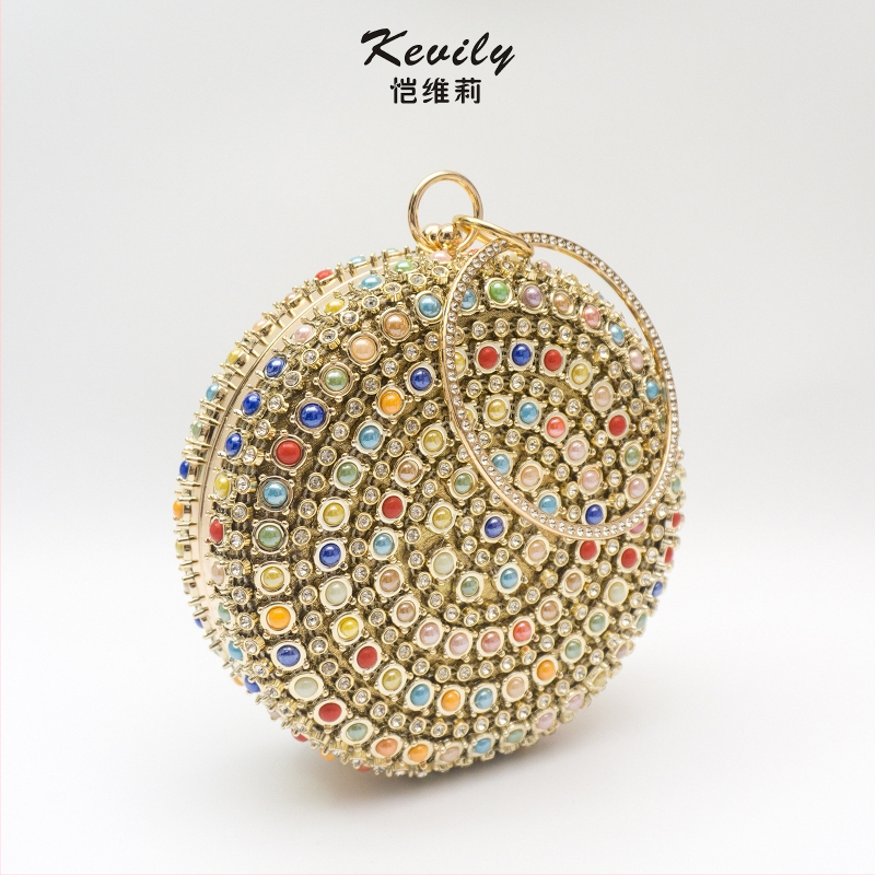 Apvalus būgninė delninė su krištoliniais karoliukais, poliesteris, rankų darbo, tvirta, užsegimas su grandine