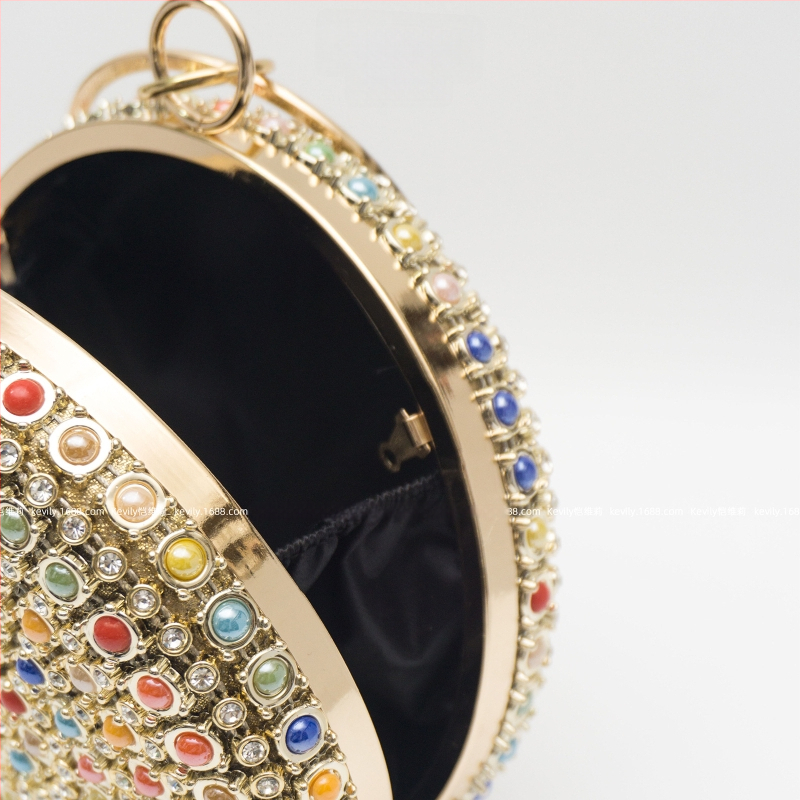 Apvalus būgninė delninė su krištoliniais karoliukais, poliesteris, rankų darbo, tvirta, užsegimas su grandine