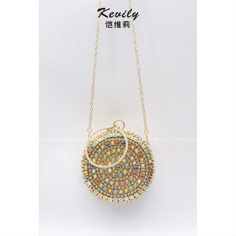 Apvalus būgninė delninė su krištoliniais karoliukais, poliesteris, rankų darbo, tvirta, užsegimas su grandine