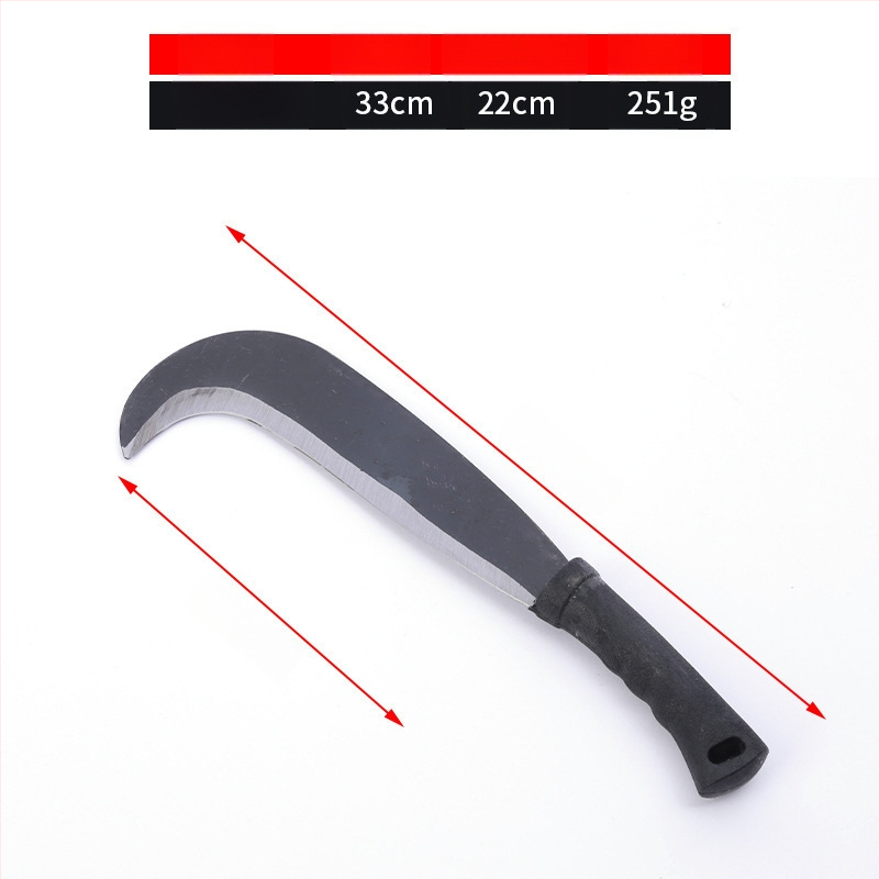 Lauksaimniecības macēte ar divām funkcijām — griešanai un apgriešanai, asmens no volframa tērauda